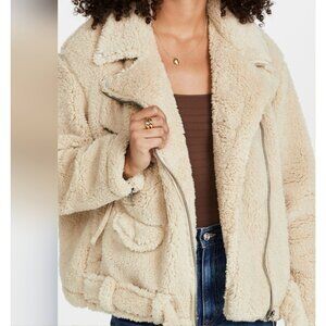 Free People We The Free Womens Cream Sherpa Moto Jacket Size M